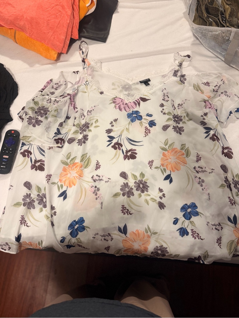 torrid White Floral Cold-Shoulder Camisole with Pastel Blooms